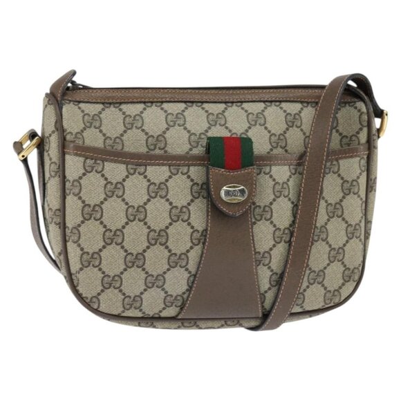 GUCCI GG Supreme Web Sherry Line Bag PVC Beige Gold 89 02 032 Auth 150998